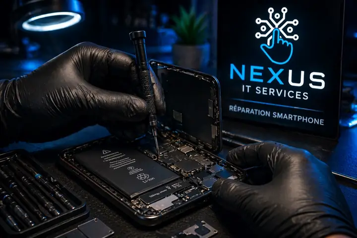 Technicien réparant l’écran d’un smartphone